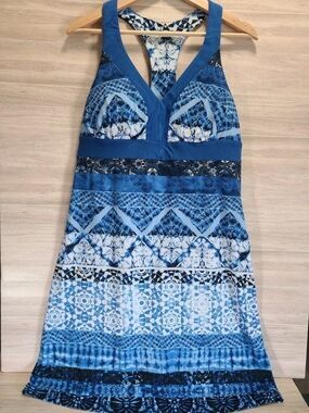 Gerry Blue Geometric Dress Womens Large Sleeveless Halter Casual Summer Travel